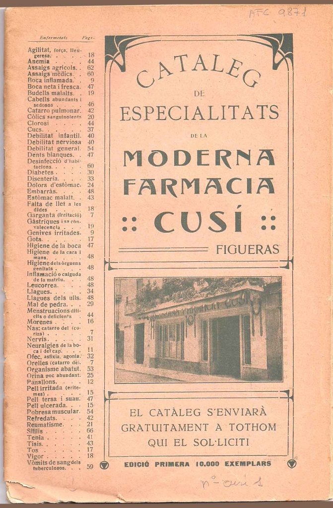 1913- Catàleg d’especialitats de la Moderna Farmàcia Cusí