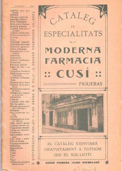 1913- Catálogo de especialidades de la Moderna Farmacia Cusí